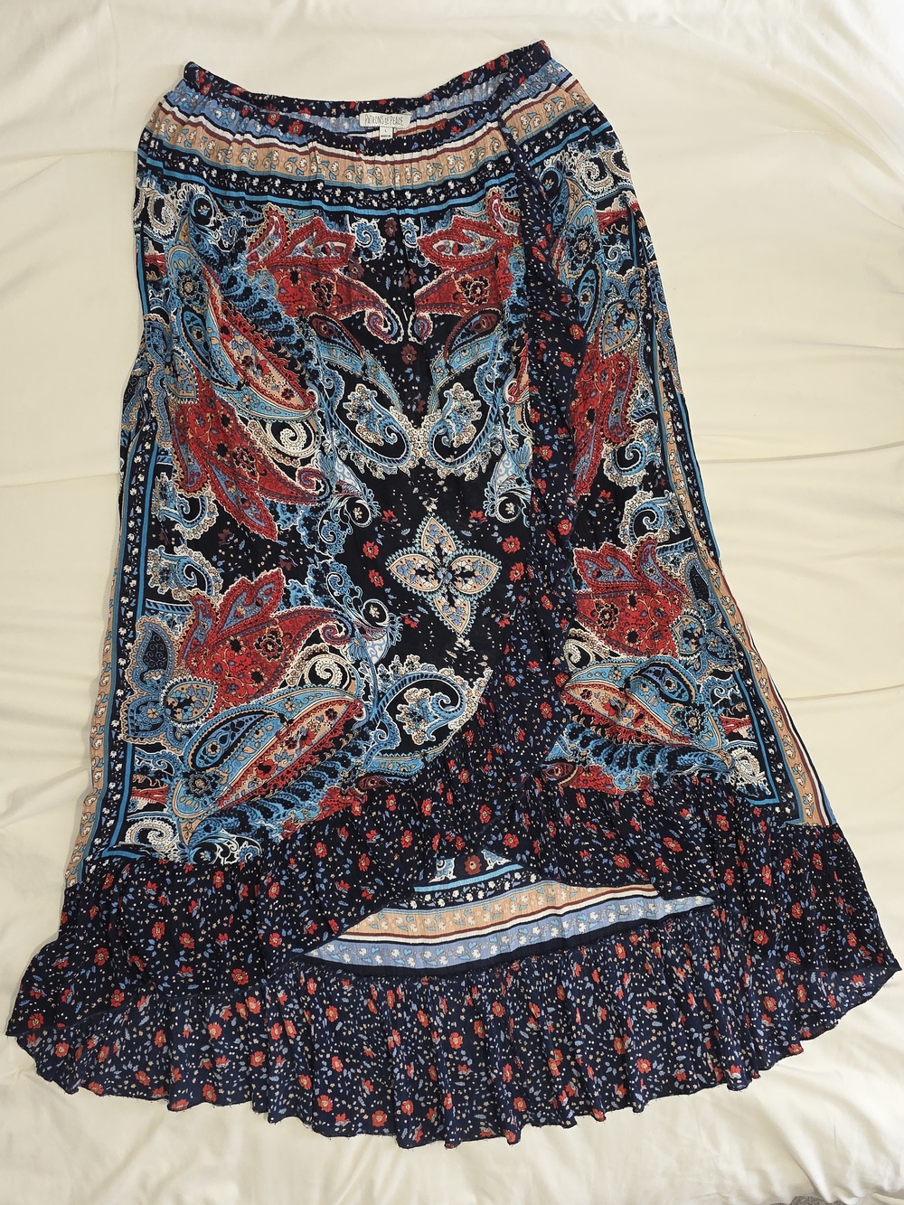 Patrons of Peace Navy Paisley High-Low Maxi Skirt with Red & Light Blue - Picture 3 of 3